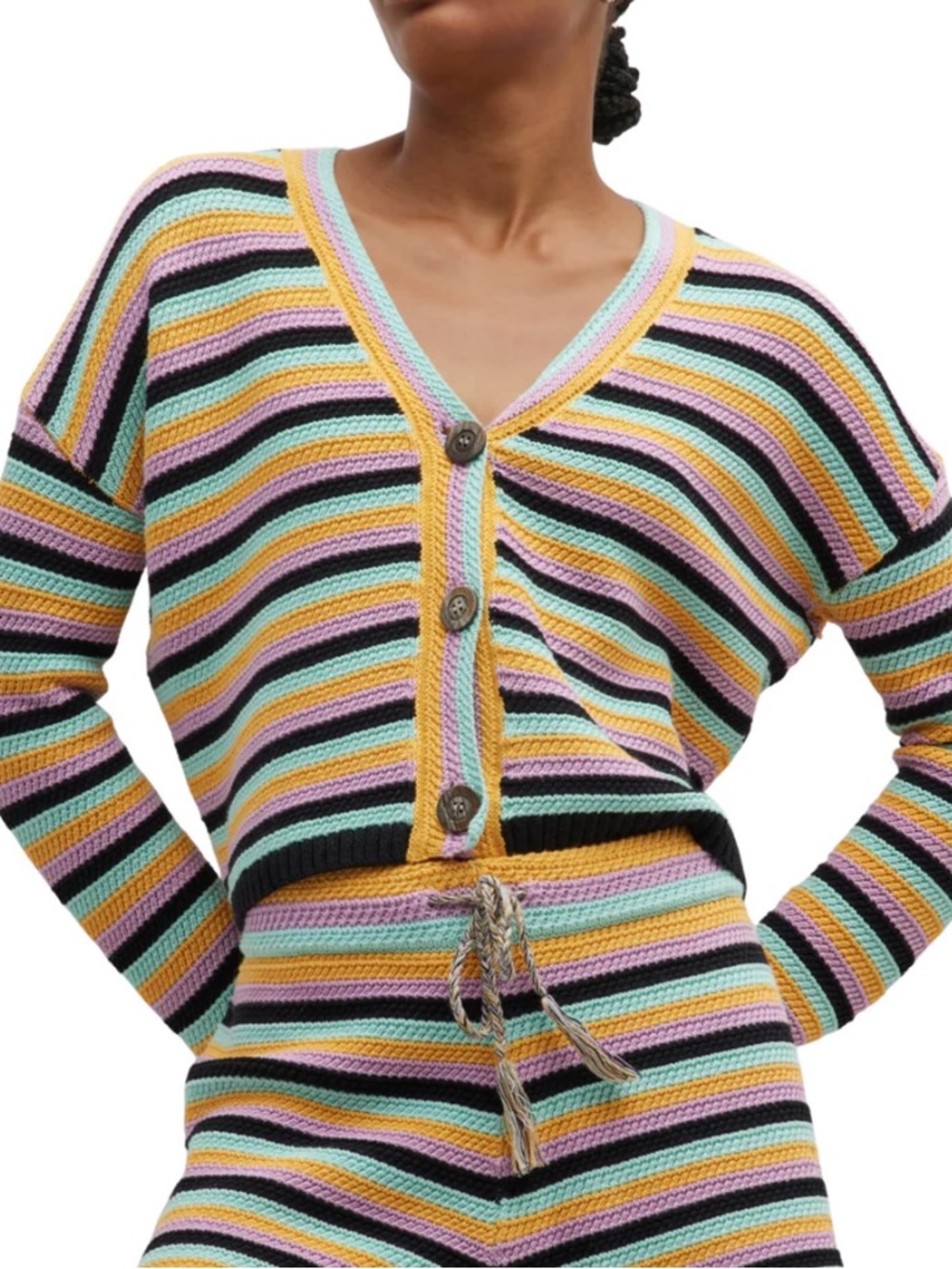 Lisa Todd Pastel Striped Button Cardigan in Yellow, Pink, Mint, Black